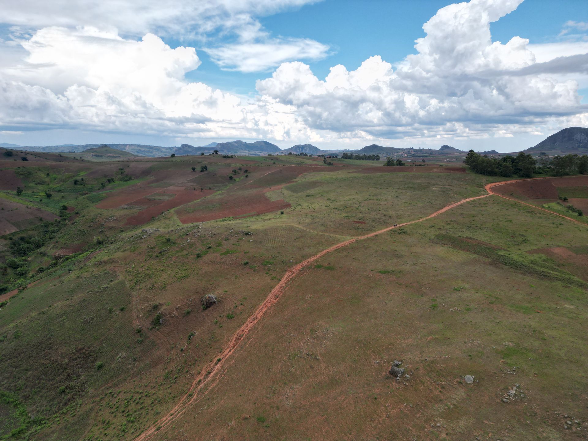 Aerial view of Malawi’s highlands under a cloudy sky